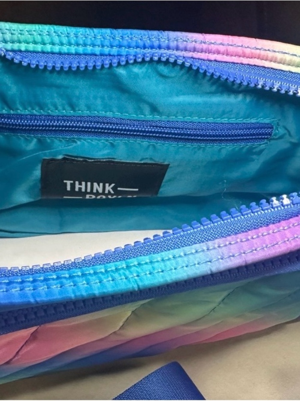 THINK ROYLN Pastel Rainbow Quilted Crossbody with Blue Trim - Picture 3 of 5